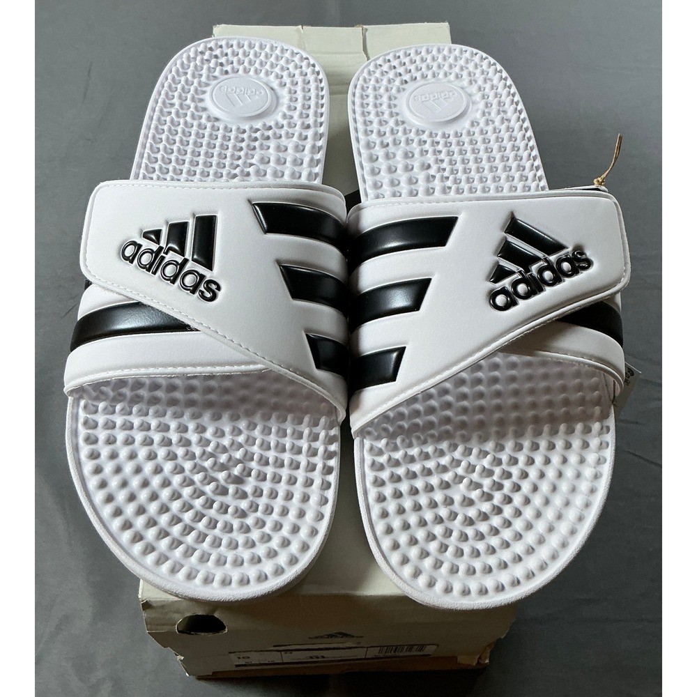 Adidas Adissage Mens Slides White Black Massage Sandals F35573 Size 15